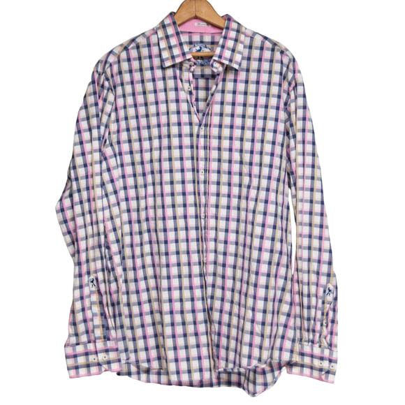 BUGATCHI Men's XL Long Sleeve Dress Shirt Multicolored Checked Print - Picture 1 of 5